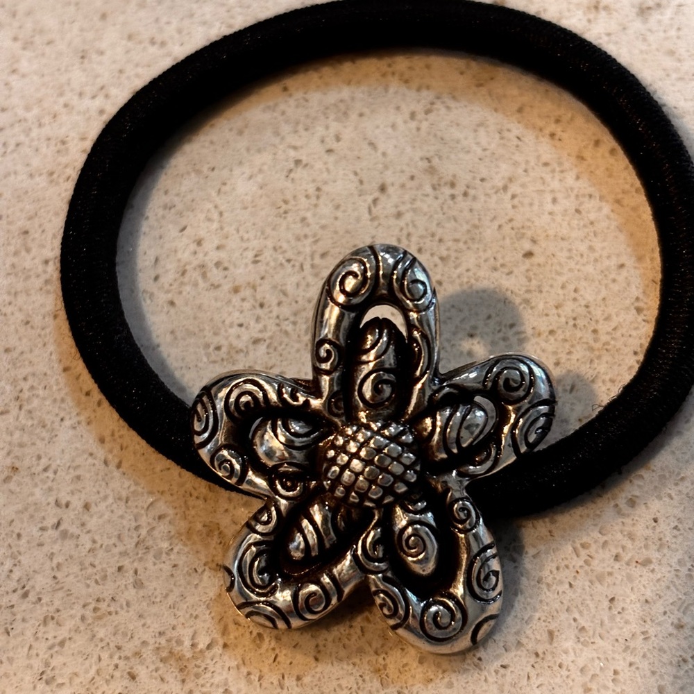 Brighton Hair Tie with Silver Floral Accent